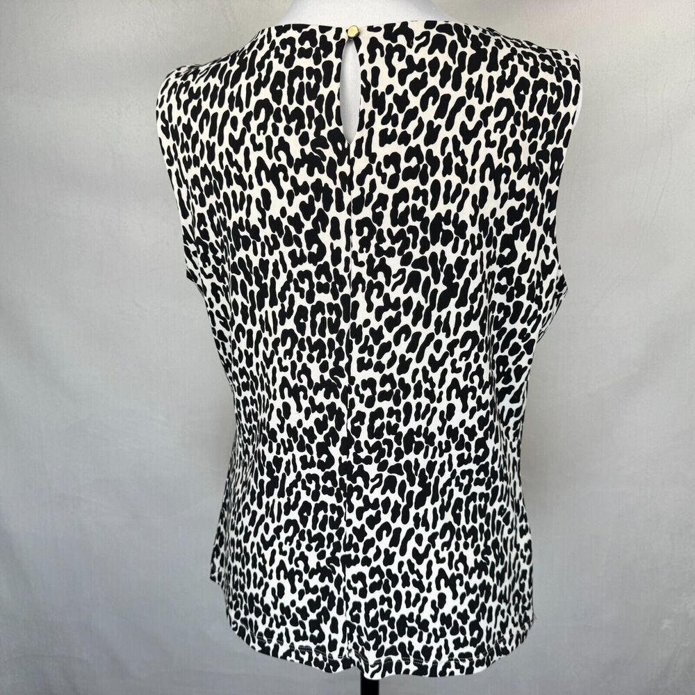 Calvin Klein Top Sz M Stretch Animal Print Pleated Front Crew Neck Sleeveless