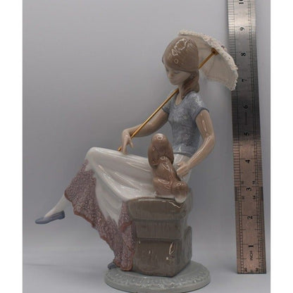 Lladro 7612 Lady Sitting with Dog and Parasol Vintage Retired Figurine