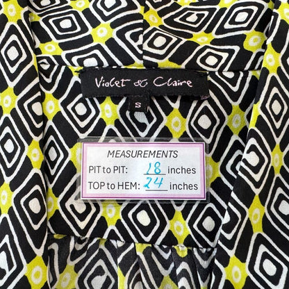 Violet & Claire Women Top Sz S Black Diamond Print Faux Wrap Drape Sleeveless