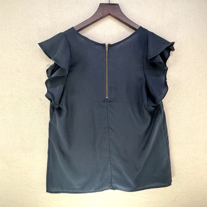 Maison Jules Blouse Women Size XS Pleated Front Round Neck Cap sleeve back zip