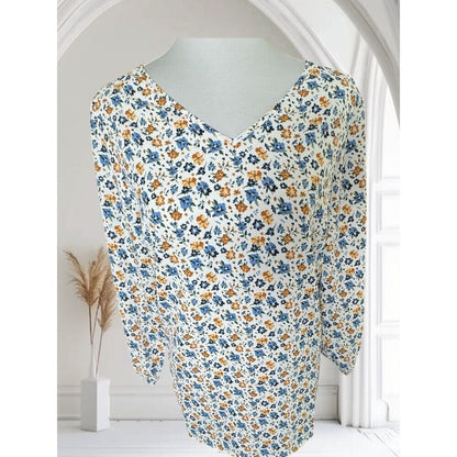 Mario Serrani Women Top Sz S NWT White Floral V-Neck 3/4 Sleeve B2120