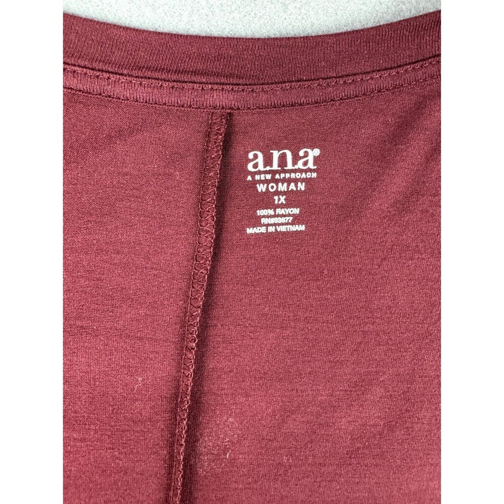ANA Wine Burgundy short sleeve embellished top V-Neck - Size 1X