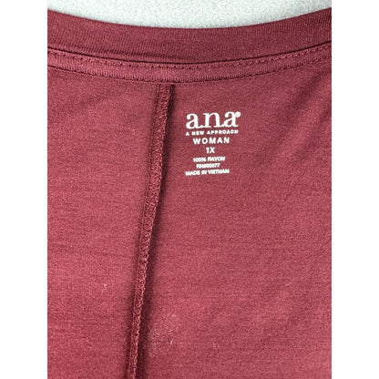 ANA Wine Burgundy short sleeve embellished top V-Neck - Size 1X