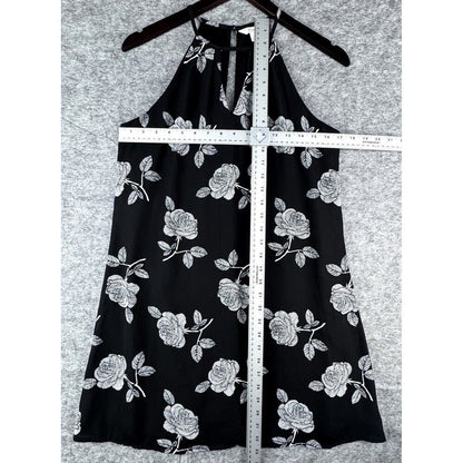 Candie's Women Black White Floral Print Halter Mini Dress Fully Lined Size Small