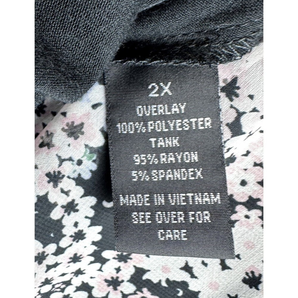 Alyx Top Plus Sz 1X Black with pink and gray Semi Sheer Layered Blouse