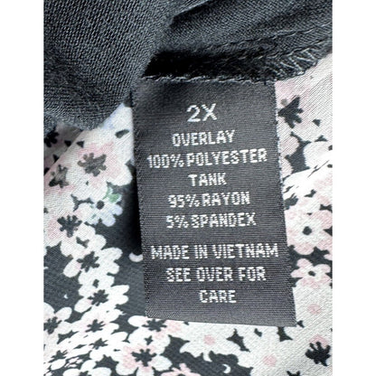 Alyx Top Plus Sz 1X Black with pink and gray Semi Sheer Layered Blouse