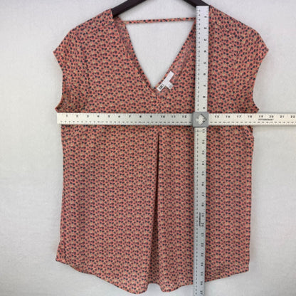 DR2 Blouse Ladies Sz S Pleated Front V-Neck Cap Sleeve Floral Multicolor