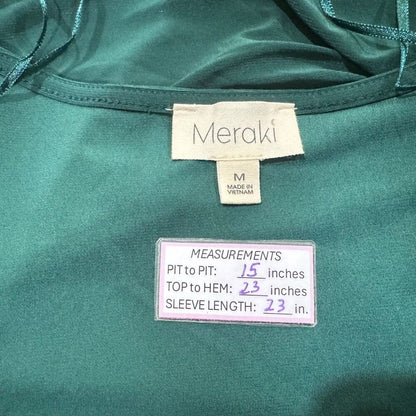 Meraki Top Sz M Green V-Neck Adjustable Ruched Sides Long Sleeve