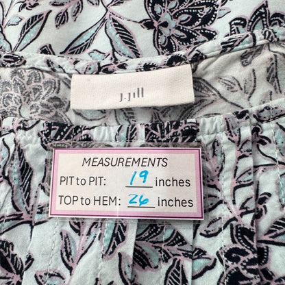 J Jill Tunic Women Sz S Blue Floral Pintuck Long Sleeve Boat Neck Prairie