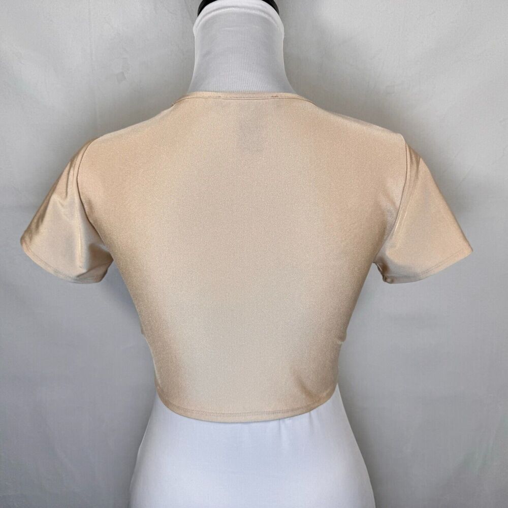 Forever 21 Stretch Crop Top Sz S solid beige short sleeve