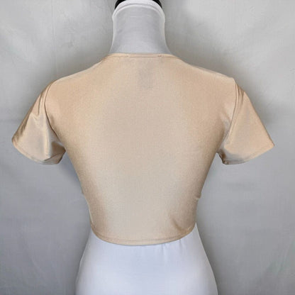 Forever 21 Stretch Crop Top Sz S solid beige short sleeve