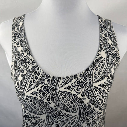 Theory Top Sz SP White Black Paisley Print Twisted Back Sleeveless