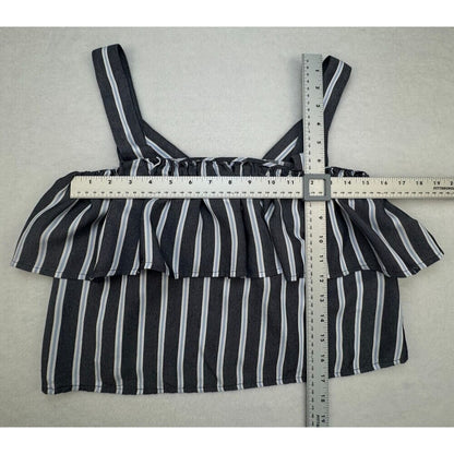 Express Crop Crop Top Sz XS Stripe Gray Blue White Flounce Back Zipper