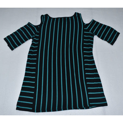 Cable & Gauge Top Sz M Striped Black Green Open Shoulder Knit