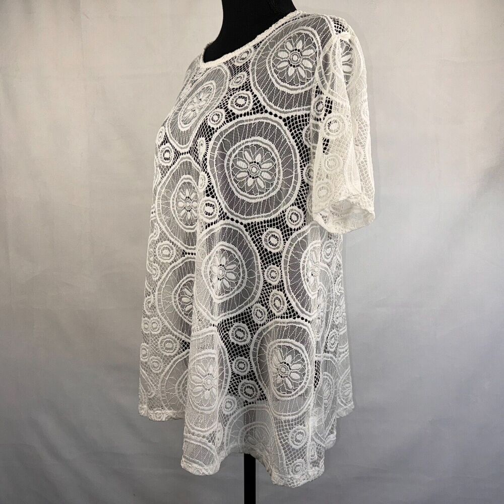 Charter Club Top Sz 1X Lace Crochet Ivory Short sleeve