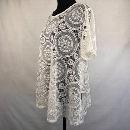 Charter Club Top Sz 1X Lace Crochet Ivory Short sleeve
