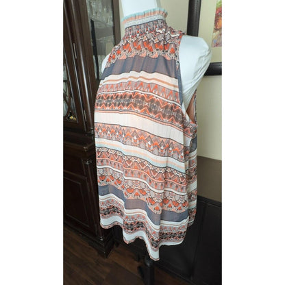 By & By Top Sz XL Sheer Ruffled High Neck Sleeveless Peach Gray Lined