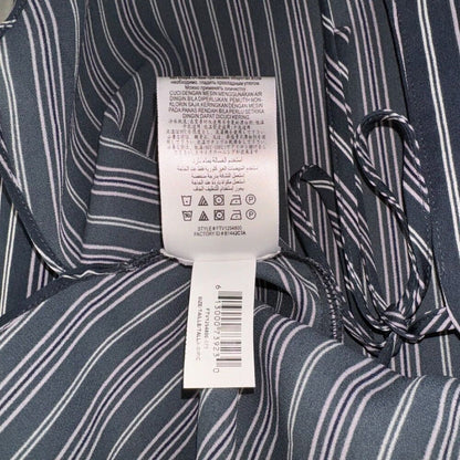 BCBG MaxAzria Blouse Sz S Midnight Teal Asymmetrical Wrap White Pink Stripes NWOT