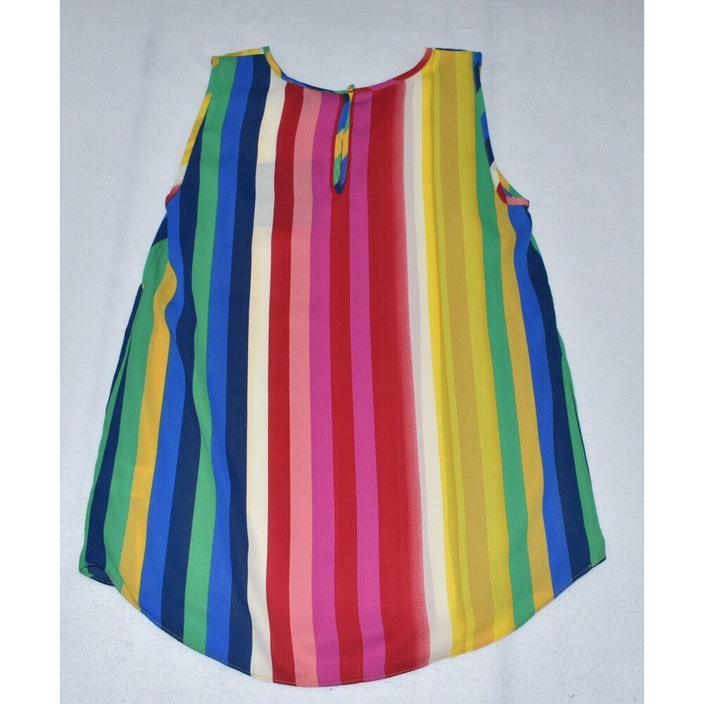 Cynthia Rowley Top Sz S Round Neck Sleeveless Stripe Rainbow Colors