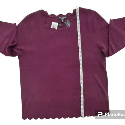 Cable & Gauge Women's Burgundy Scallop Neck Long Sleeve Sweater NWT