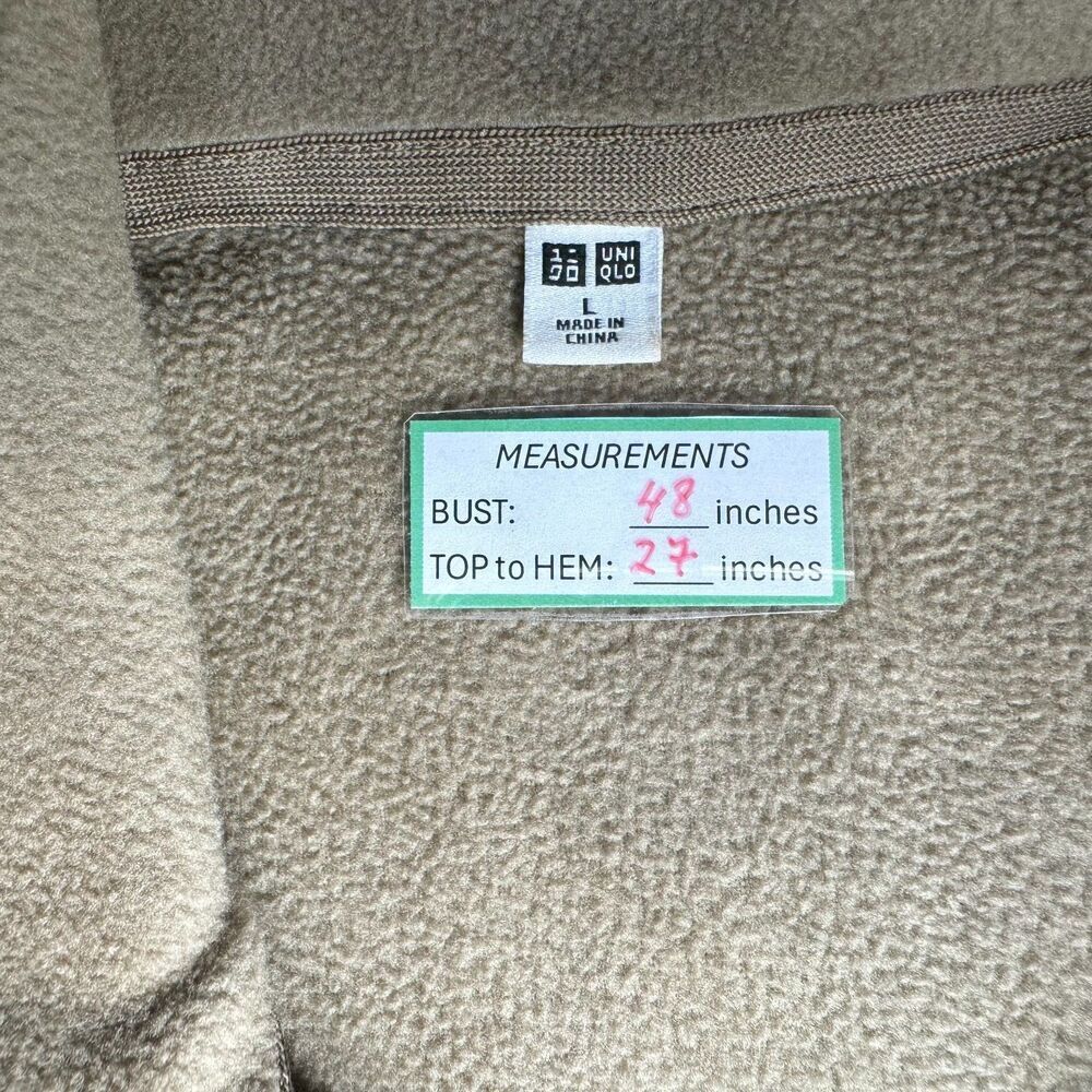 Uniqlo Jacket Men Sz L Beige Fleece Full Zip Casual Elastic Hem Long Sleeve