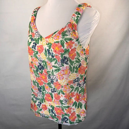 Vince Camuto Top Sz S  Floral Scoop Neck sleeveless ruched wide shoulder straps