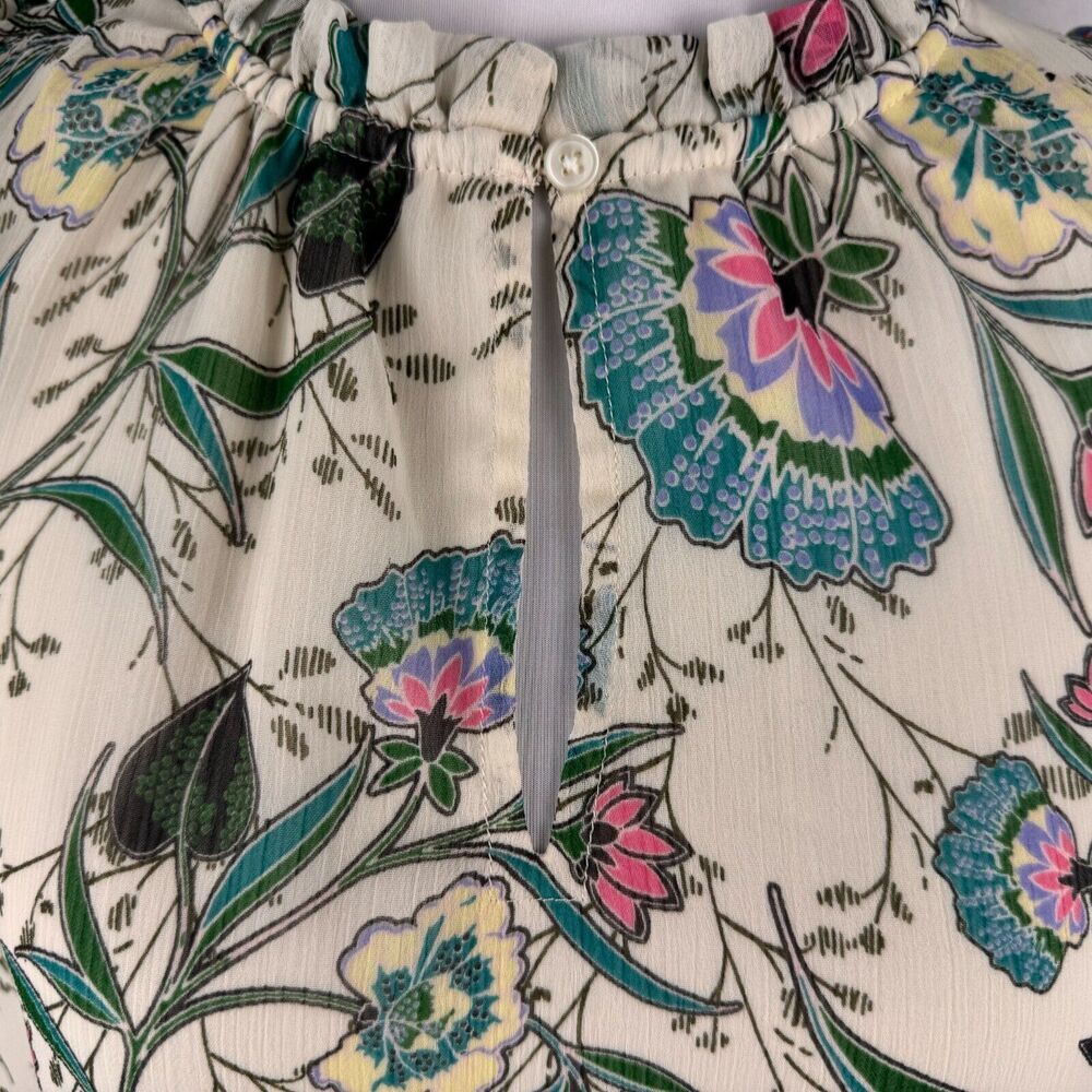 LOFT Sz S Ivory Sleeveless Lined Floral Ruffle Neck Sheer Tank Top