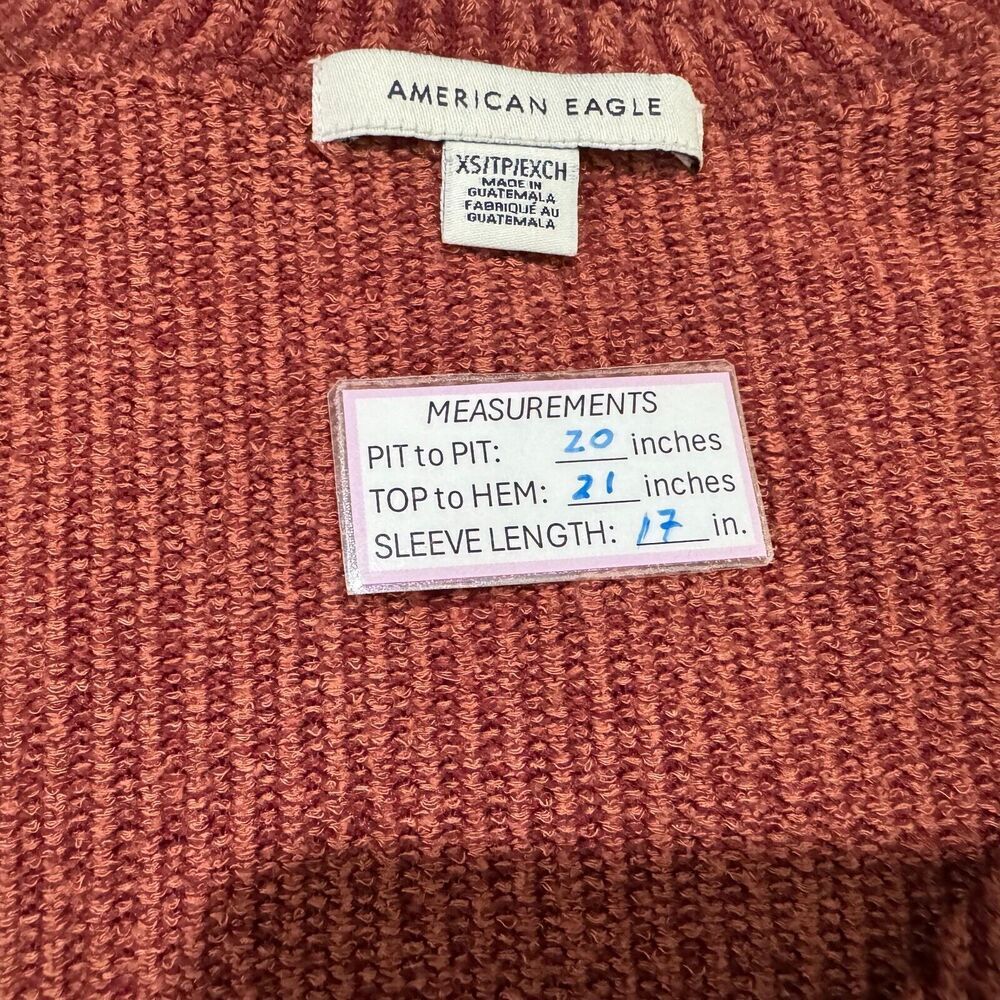 American Eagle Crop Top Sz XS Burnt Umber Ribbed Knit Button up VNeck Tie Front