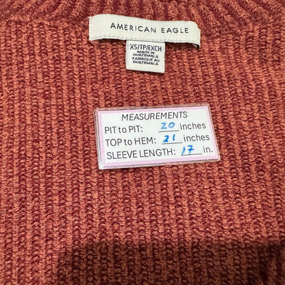 American Eagle Crop Top Sz XS Burnt Umber Ribbed Knit Button up VNeck Tie Front