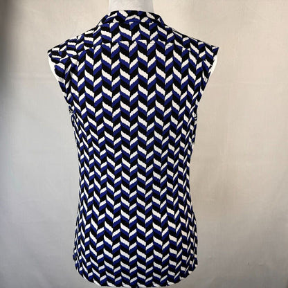 Ann Taylor Top XS Blue Black Cowl Neck Stretch Blouse Sleeveless