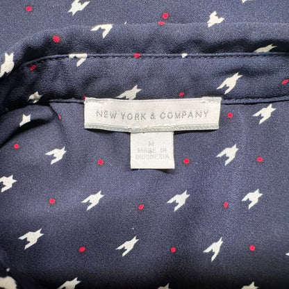 New York & Company Blouse Sz M Navy Blue Button Down Sleeveless Blouse