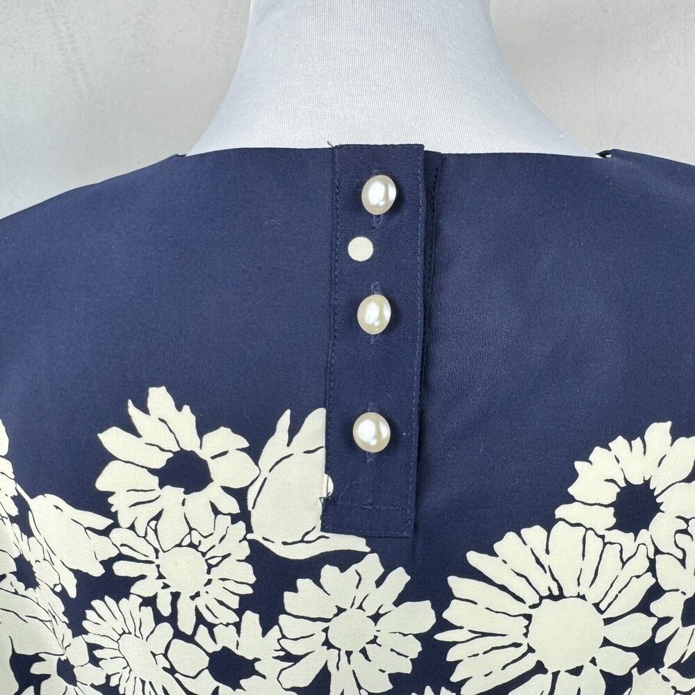 Laura & Jayne Vintage Blouse Sz 10 Blue White Flowers Polka Dots Pleated