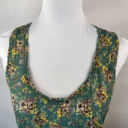 Free People Women Sz XS Floral Green Scoop Neck Stretch Racerback Tank