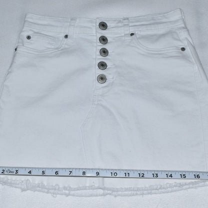 STS Blue Emily White Denim Mini Skirt Size 27 Button Front Frayed Hem