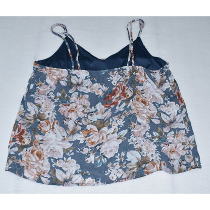 Gilli Lined Blue Floral V Neck Tank Top Double Spaghetti  Strap - Size Medium