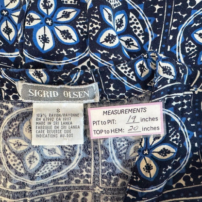 Sigrid Olsen Women Crop Top Sz S Black Blue Button Down VNeck Sleeveless