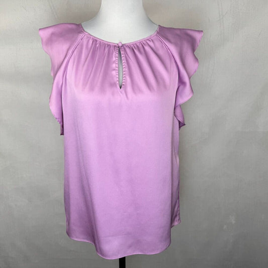 White House Black Market Women Sz XS Pink Round Neck Keyhole Flutter Sleeve