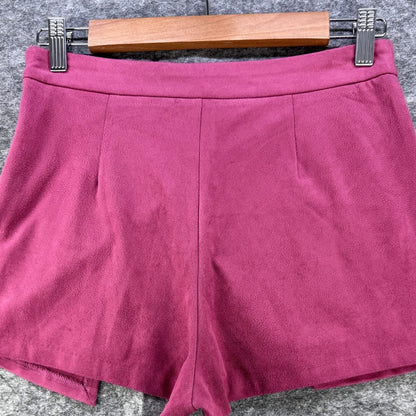 Forever 21 Skort Dark Pink Suede Feel Side Zip Up Skirt Front Shorts back Size M
