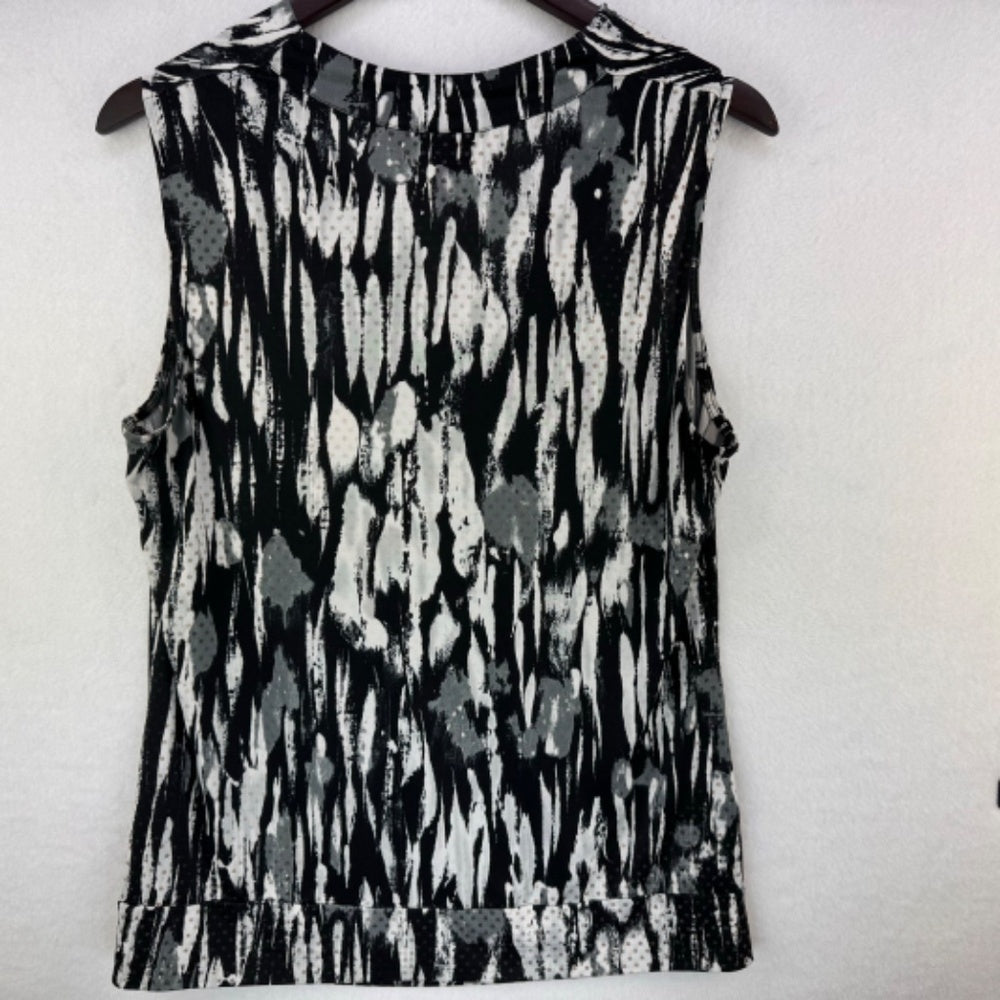 Alfani Ladies Cowl Neck Top Sz M Sleeveless black white beige dots