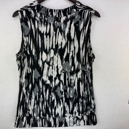 Alfani Ladies Cowl Neck Top Sz M Sleeveless black white beige dots