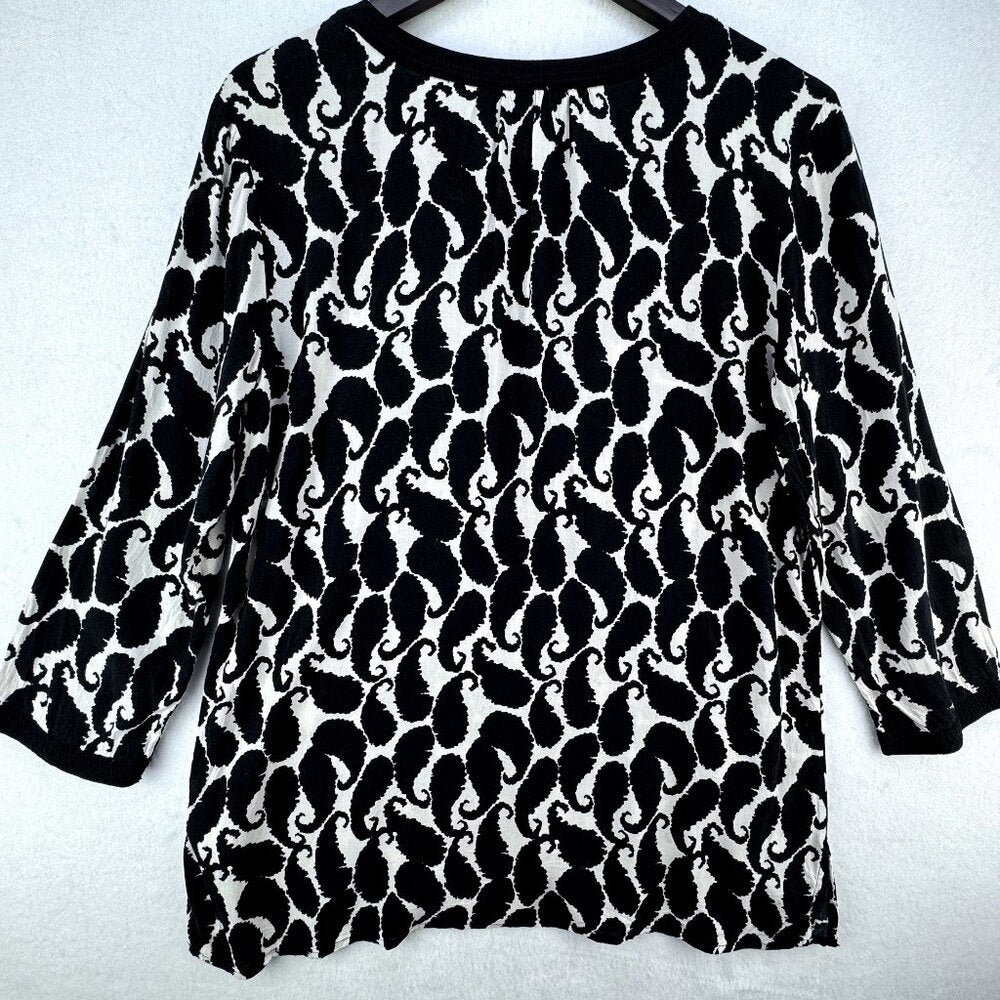Talbots Lightweight Black and White 3/4 Sleeve Tunic Top - Medium