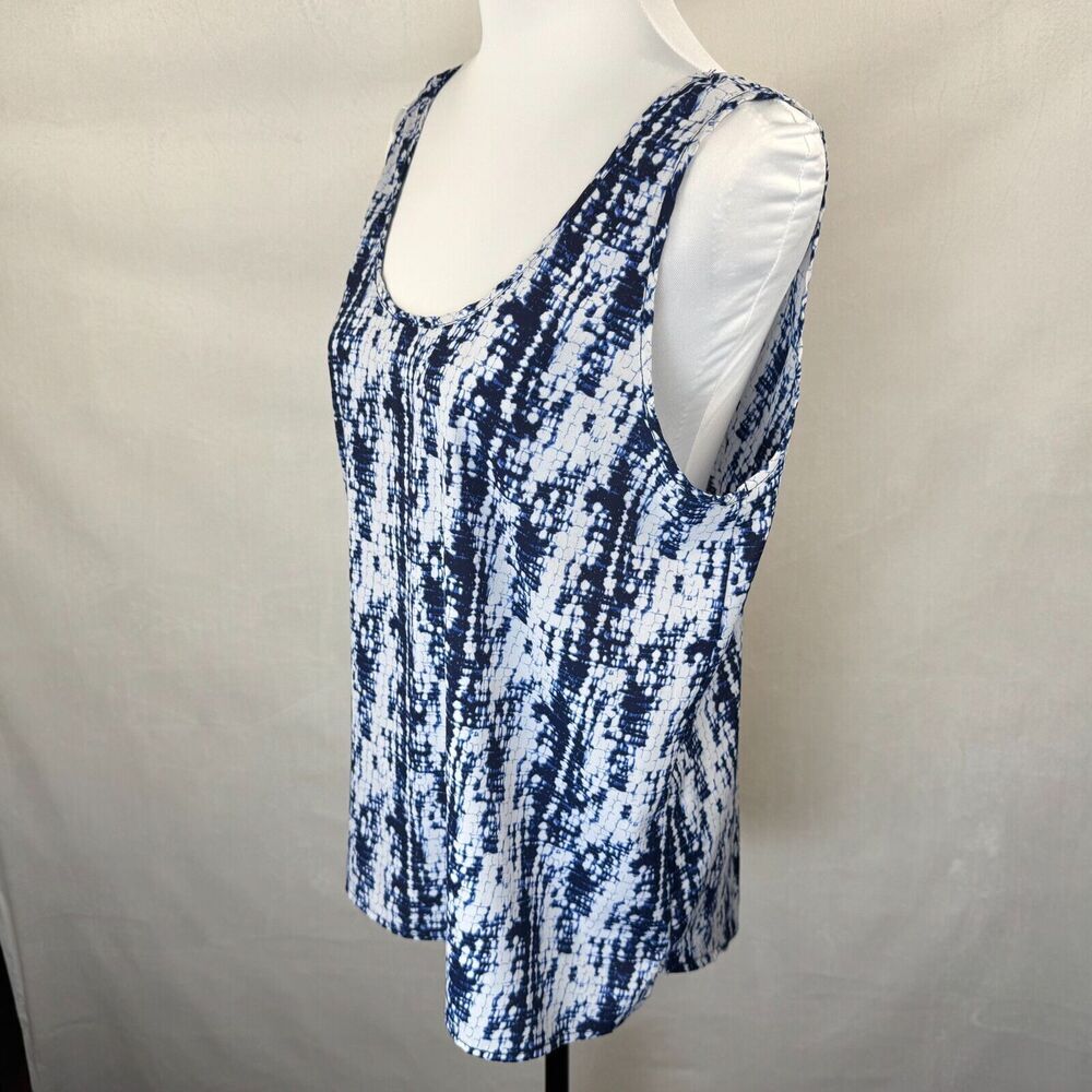 Lush Women Sz M Blue Geometrical Scoop Neck Semi-Sheer Loose Back center Slit