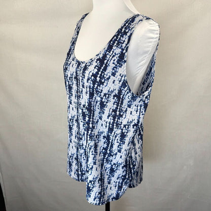 Lush Women Sz M Blue Geometrical Scoop Neck Semi-Sheer Loose Back center Slit