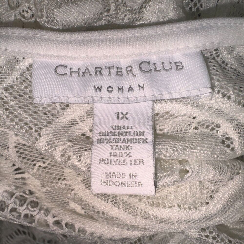 Charter Club Top Sz 1X Lace Crochet Ivory Short sleeve