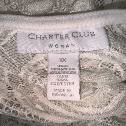 Charter Club Top Sz 1X Lace Crochet Ivory Short sleeve