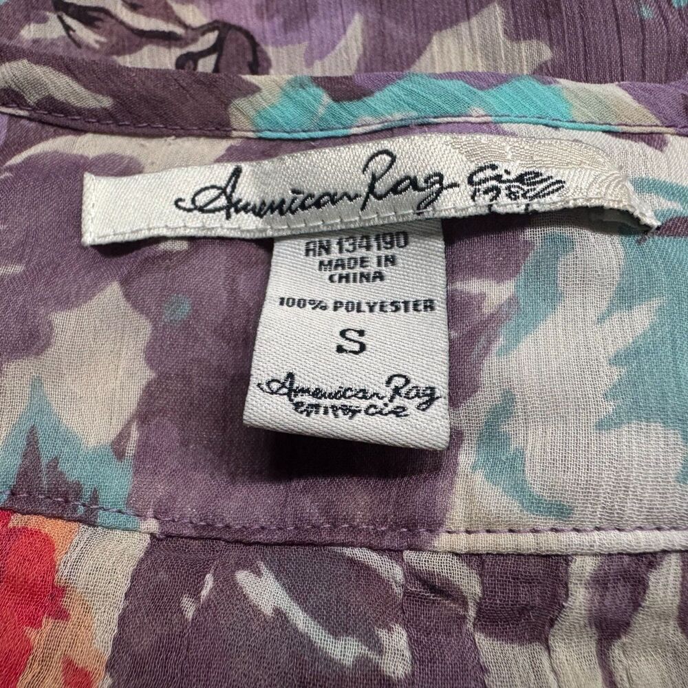 American Rag Cie Blouse Sz S Button Front Multicolor Floral Pintuck Scoop