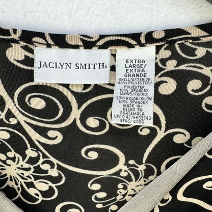 Jaclyn Smith Women Sz XL Butterfly Short Sleeve V-Neck Stretchy black and beige