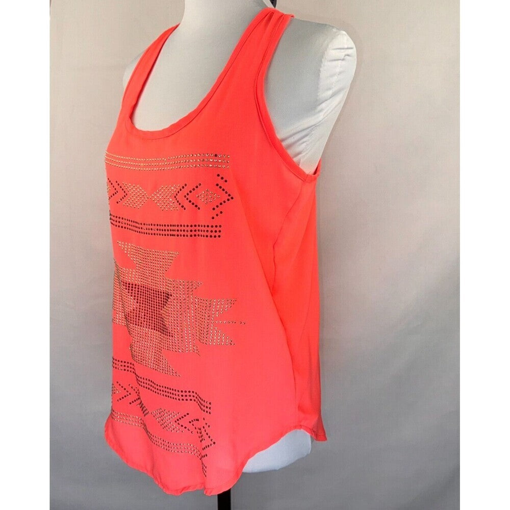 Rue 21 Tank Top Sz S Embellished Orange Strappy Racerback Sleeveless Flowy
