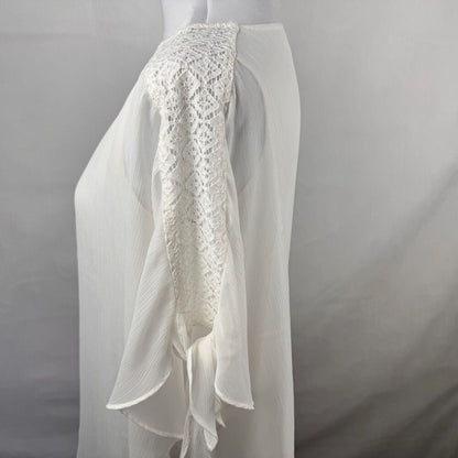 Alyx Ladies Sz S Overlay Sheer Blouse Paper White Batwing Lace Detail Tie Sleeve