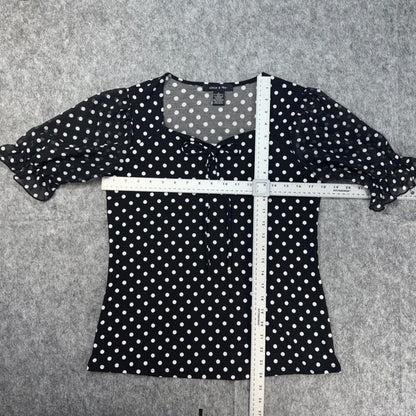 Adele & May Women Blouse Sz S Polka Dot Sweetheart Neck Sheer Balloon Sleeve